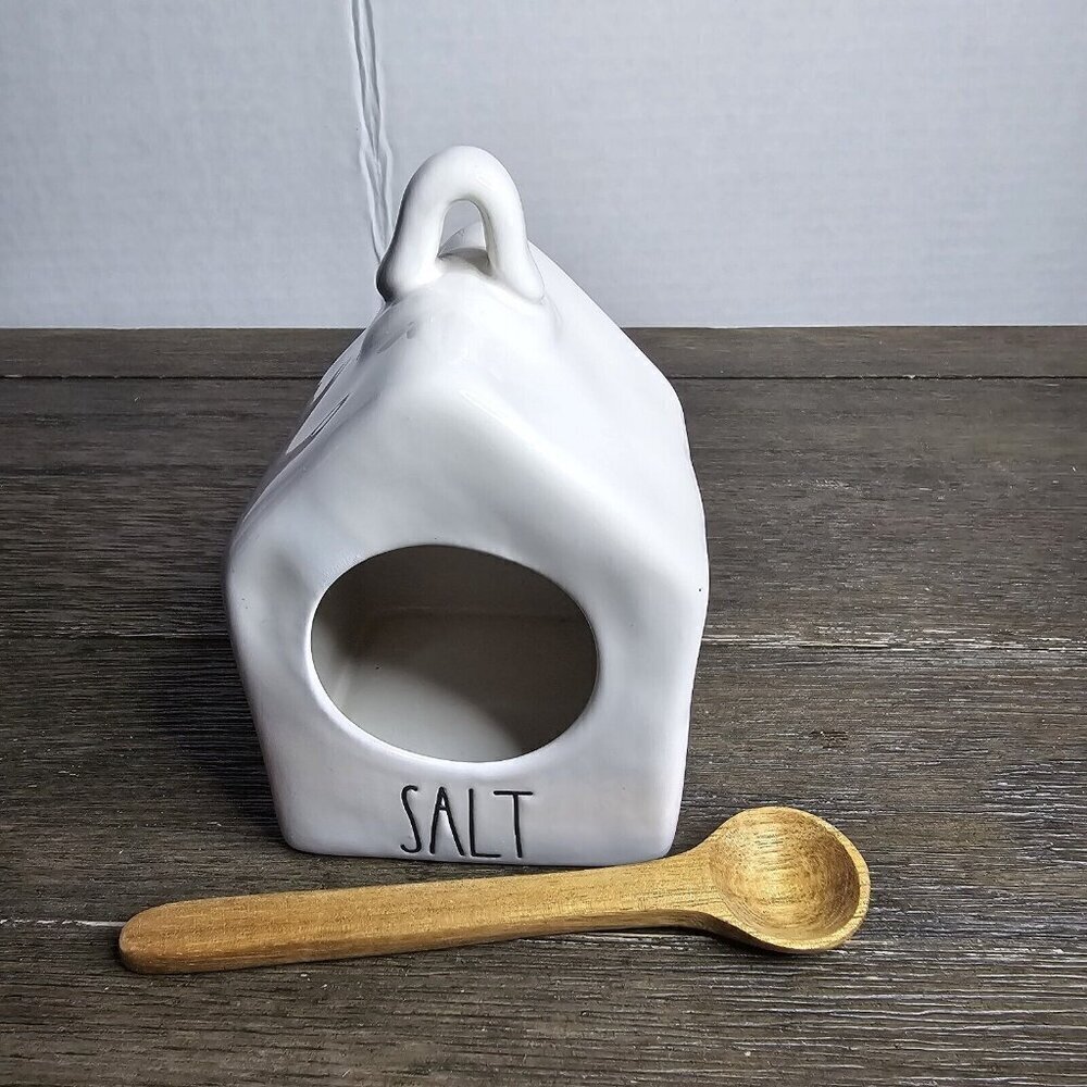 Rae Dunn Magenta Artisan Collection Salt Pig Cellar Box with Wooden Spoon